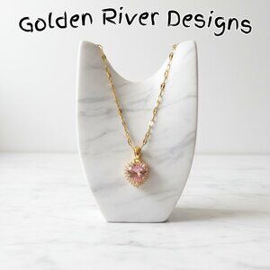 18K Gold Plated Zircon Pink Heart Necklace